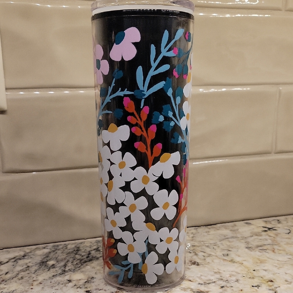 Floral Patterned Tumbler - Black, White, and Multicolor